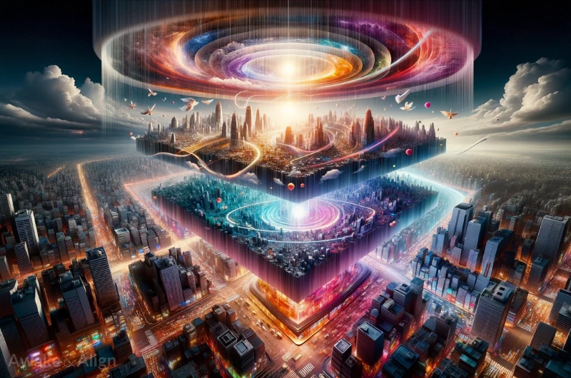 A multi dimension city symbolising 5d Ascension.